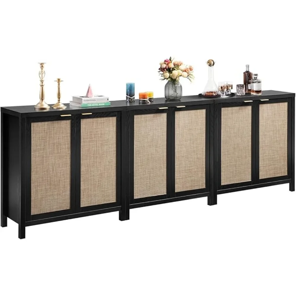 Rattan  Kitchen Coffee Bar Cabinet with Storage Wood Cabinet Buffet Table for Dining Living Room Entryway