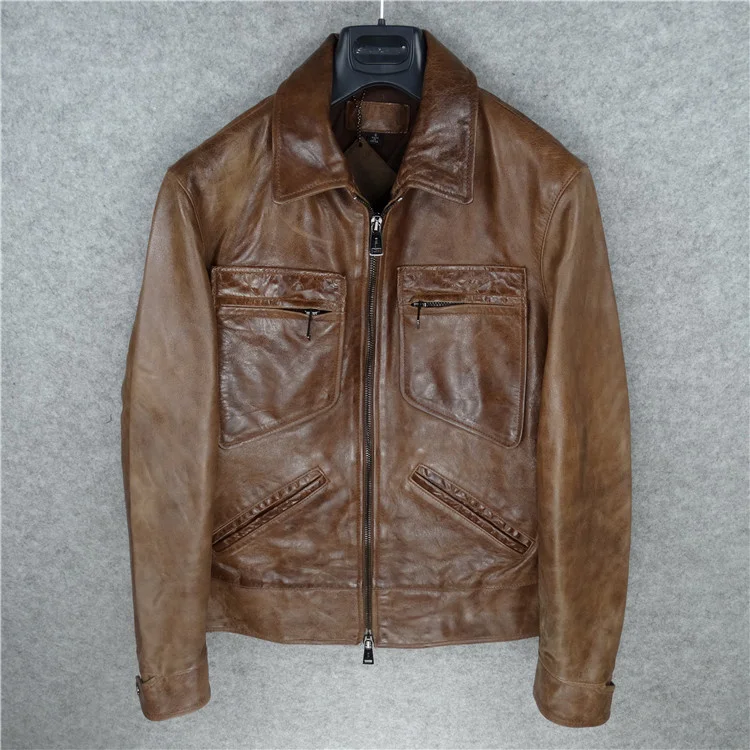 

shipping.Brand vintage cowhide Free leather jacket,man's 100% genuine leather Jackets,men thick motor biker jacket,sales.