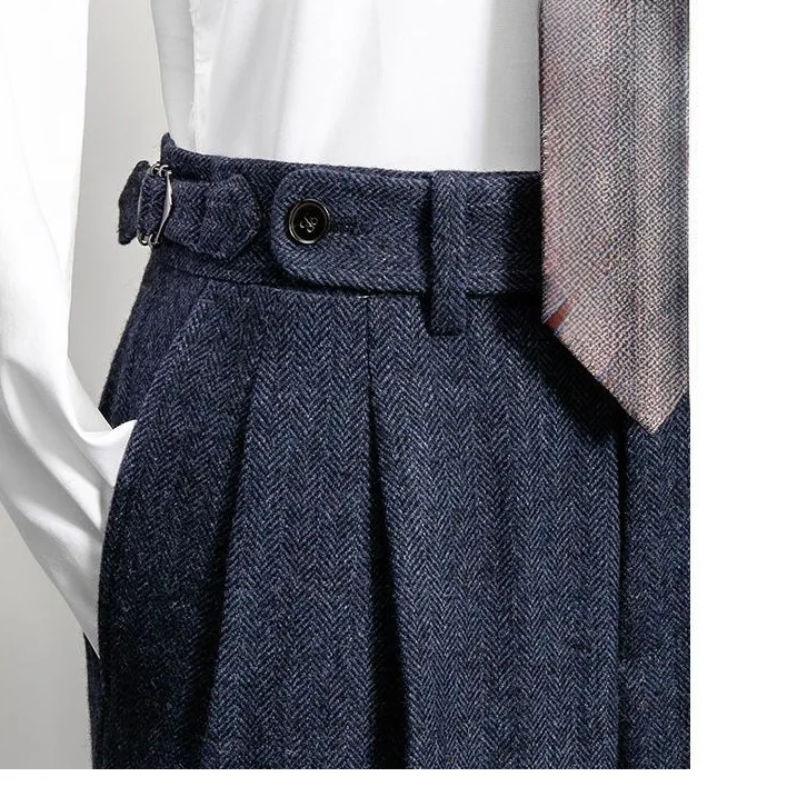 

Мужские брюки прямого кроя с высокой талией, двойными складками, зауженные, повседневные, из итальянской шерстяной смеси с бамбуковым углем