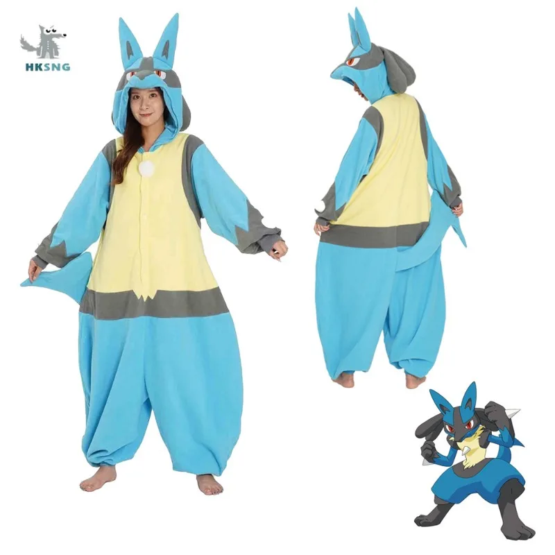 Adulte Anime Cosplay Costume XLTaille Lucario Onesies Kigurumi Pyjamas Polaire Pijama Noël Halloween Fête Pyjama Tenue Cadeau