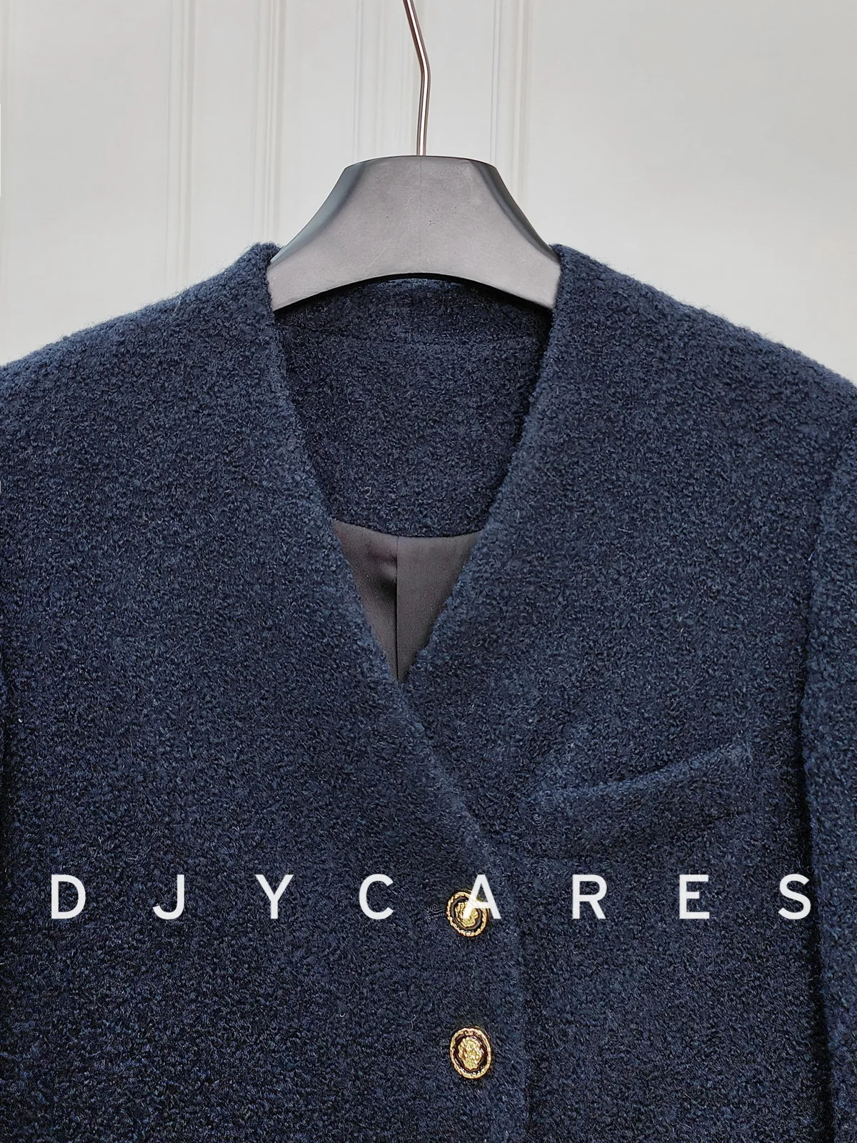New navy blue Coarse tweed high-end suit loose jacket thick temperament top big  size