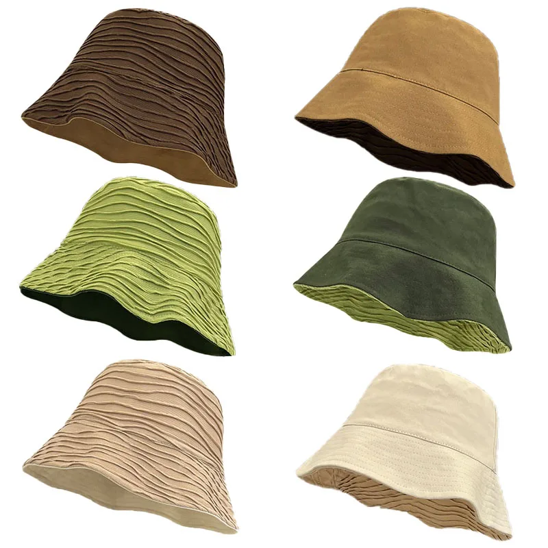 Reversible Bucket Hat for Women Men Wavy Pattern Double-Side-Wear Foldable Fisherman Cap Casual Couple Sun Hats Panama Basin Hat