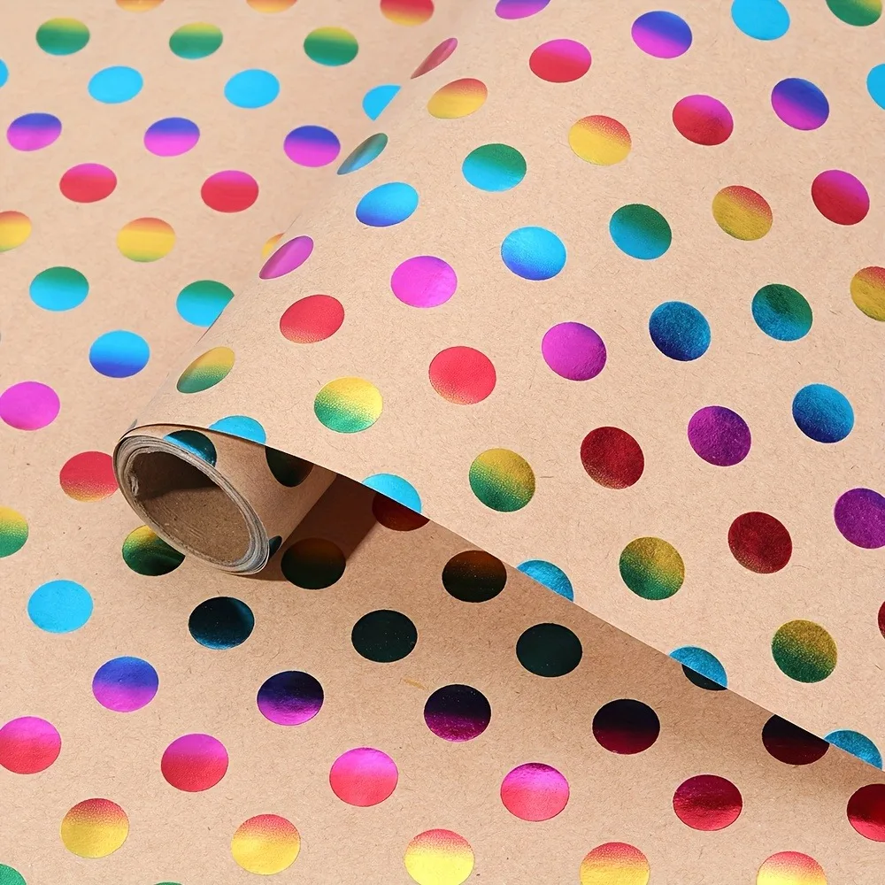 Kuhfell-Geschenkpapier mit Punktemuster - Bunte Punkte, 16,9x118 Zoll, Weihnachten, Geburtstag, Hochzeit, Hochzeitsgeschenke Festliches Paket – Detail 6