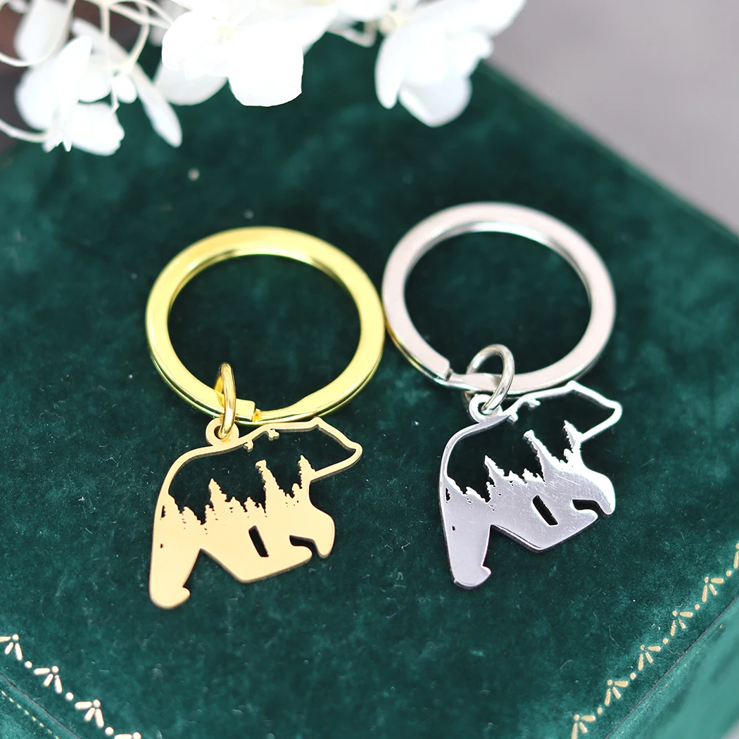 Chandler Bear Pendant Key Chain Stainless Steel Animal Charm Elegant Bear Jewelry Mother and Child Jewelry Animal Lover Gift