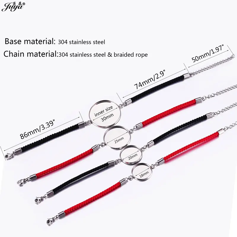 4 Uds cuerda trenzada pulsera de acero inoxidable Base 18-30mm cabujón camafeo biseles para accesorios de fabricación de joyería DIY