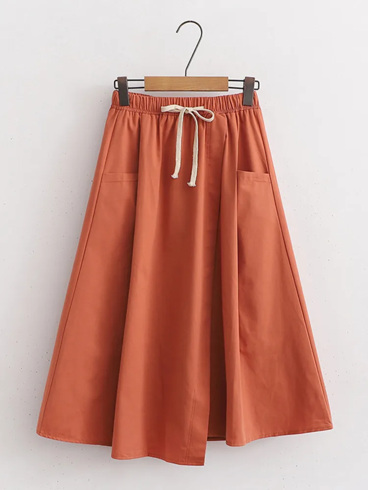 Elegant Summer A Line Skirts Women Fashion High Waist Korean Large Pocket With Drawstring Solid Color Casual Chic Skirt New