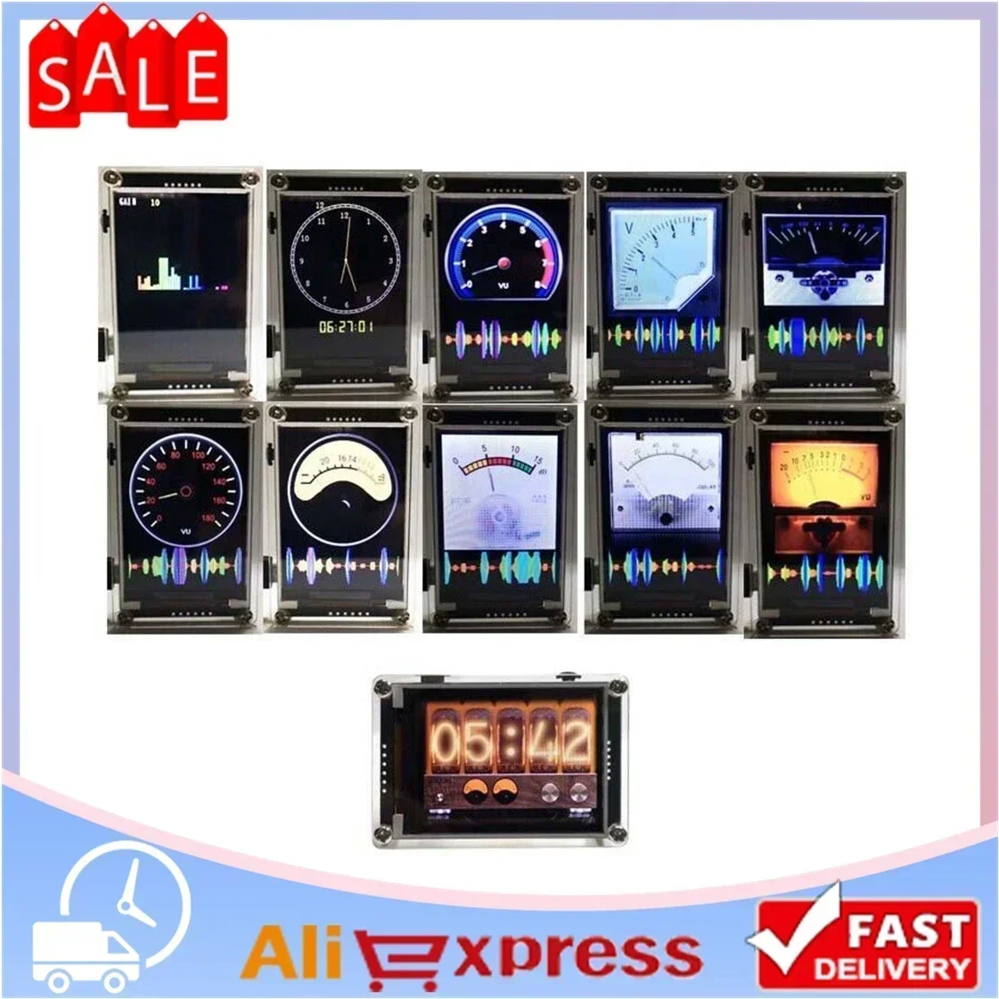 2.4 Inch HD LCD Music Spectrum Rhythm Level Indicator Multi-mode Analog VU Meter Button Adjustment Multiple Display Modes