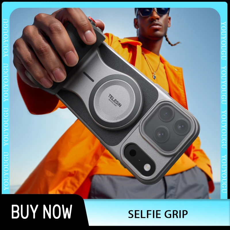 

TELESIN Phone Camera Selfie Grip Bluetooth Remote Control Adapter Grip Handle Holder Selfie vlog Accessories for iPhone17Pro/Max