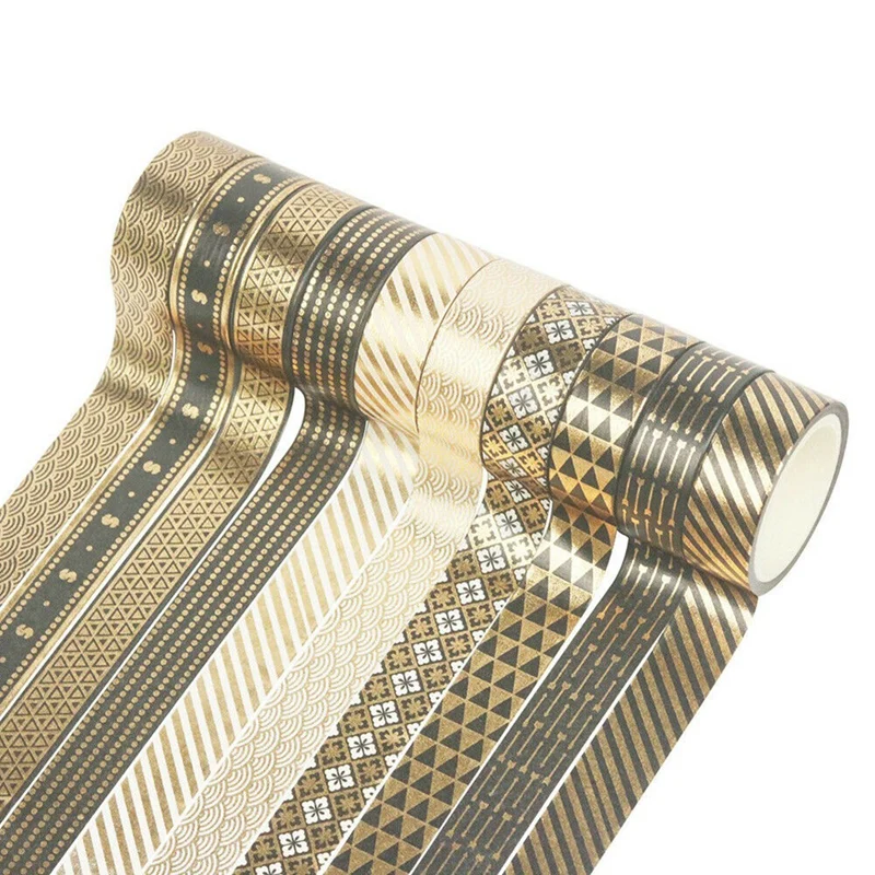 20 Rollen Zwart Goud Folie Washi Tape Set Papier Scrapbooking Zelfklevende Maskatie Diy