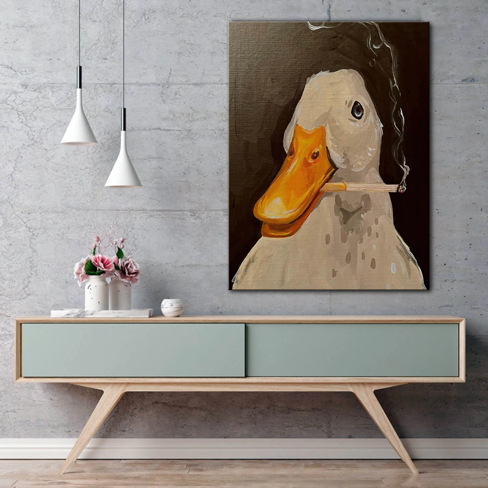 Duck Fun Illustration Canvas Wall Art Painting Creative Smoking Duck Poster and Print Pictures for Living Room Home Decoration