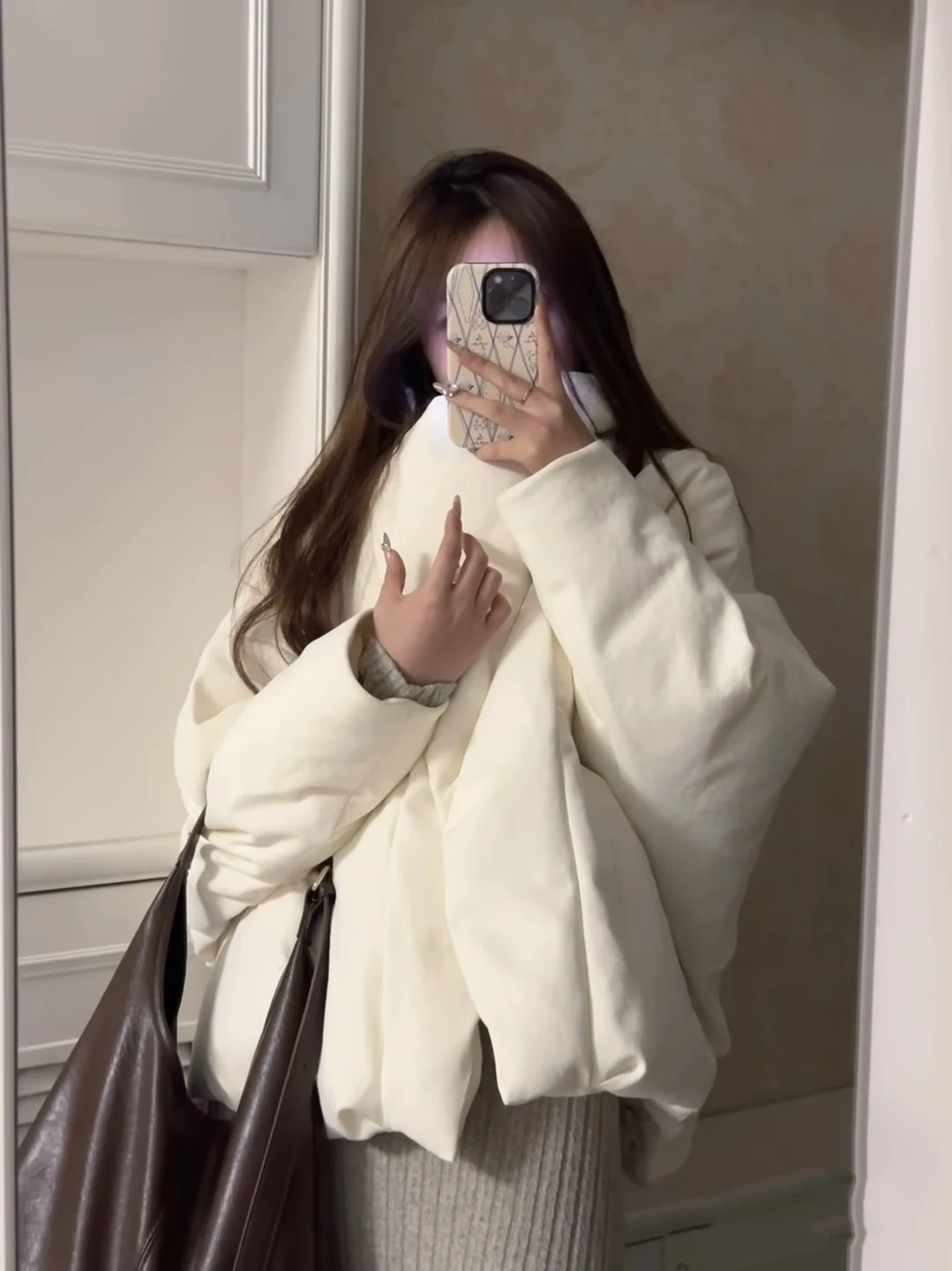 

EXJR Winter Ultra-Fluffy down Jacket 90 Goose down Large Collar Hollow Weave Warm Bread Style Outerwear Ladies Casual Loose Fit