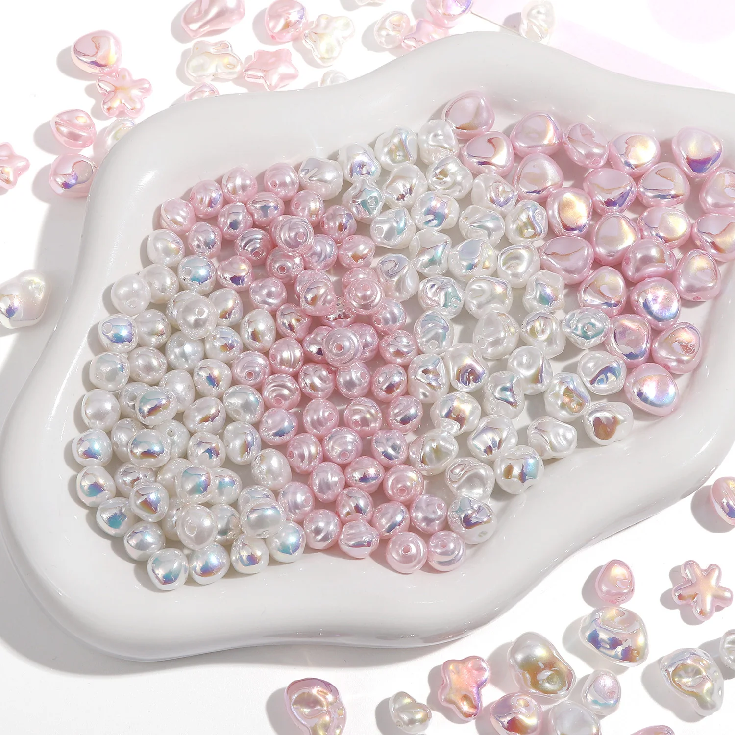 2 uds. De perlas de imitación ABS irregulares rosas/blancas, cuentas sueltas para fabricación de joyería DIY, collar, pendientes, pulsera, accesorios