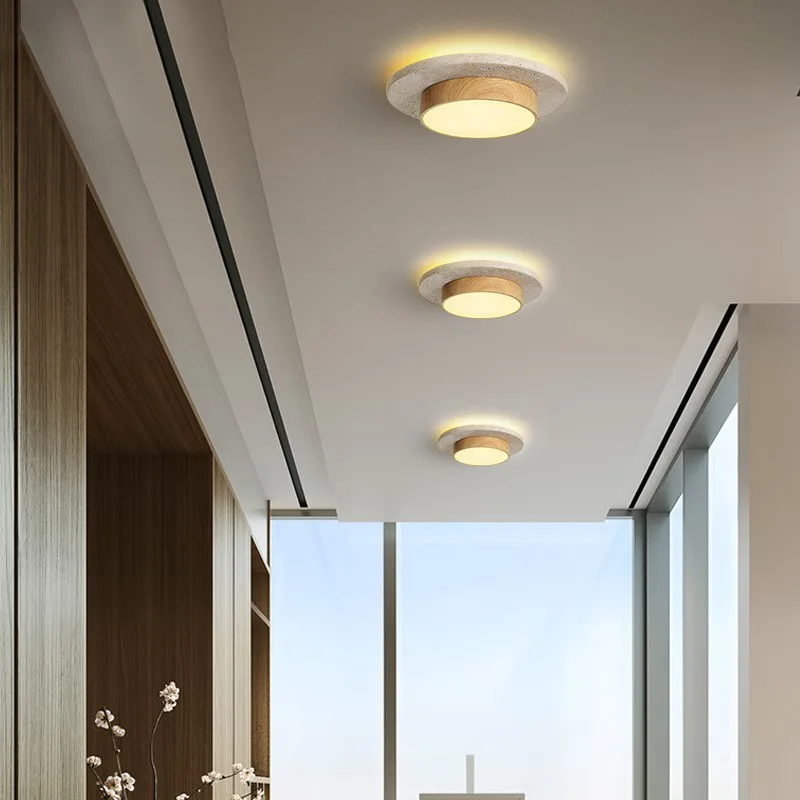 Japanese Wabi Sabi Ceiling Lamp Vintage Yellow Natural Travertine Small Retro Minimalist Lighting