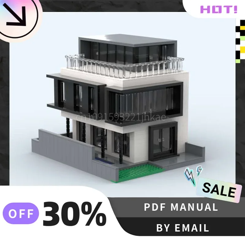 [1339 Uds] casa semiestacada moderna MOC personalizada, juego de bloques de construcción creativos, juguetes STEM, Kit de modelo de construcción, regalos de cumpleaños