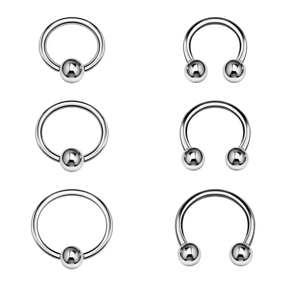 6PCS Set Steel Captive Ring Horseshoe Earrings 16g 3mm Ball Cartilage Septum Nose Eyebrow Earrings Piercing Jewelry Silvery