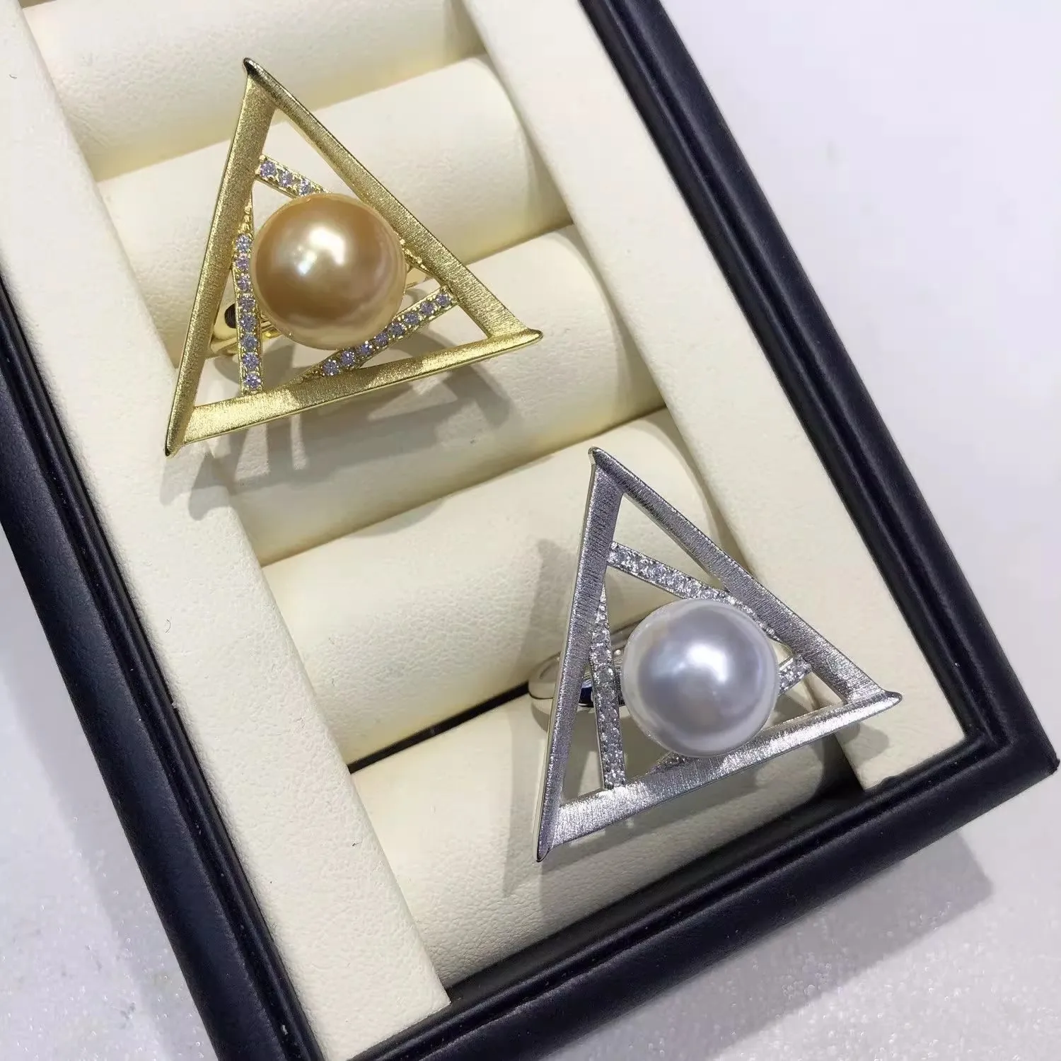 

MeiBaPJ 10 мм треугольное кольцо с пресноводным жемчугом, модное кольцо-держатель, сделай сам, серебро 925 пробы, изысканные свадебные украшения для женщин