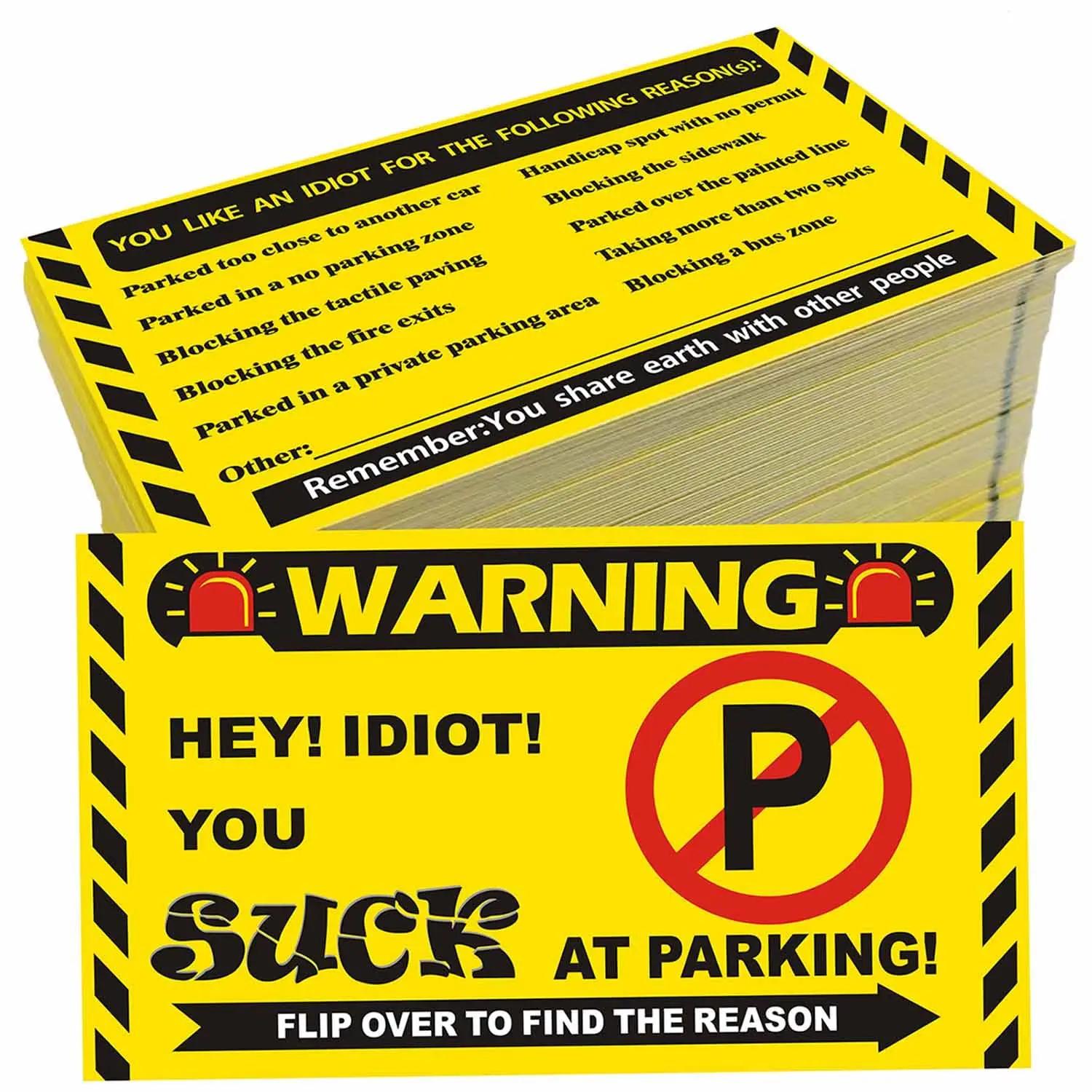 50 Business Cards You Park Like an Idiot, Writable Bad Parking Cards, Multi-Cause Illegal Parking, Permit Zone Violation Warning