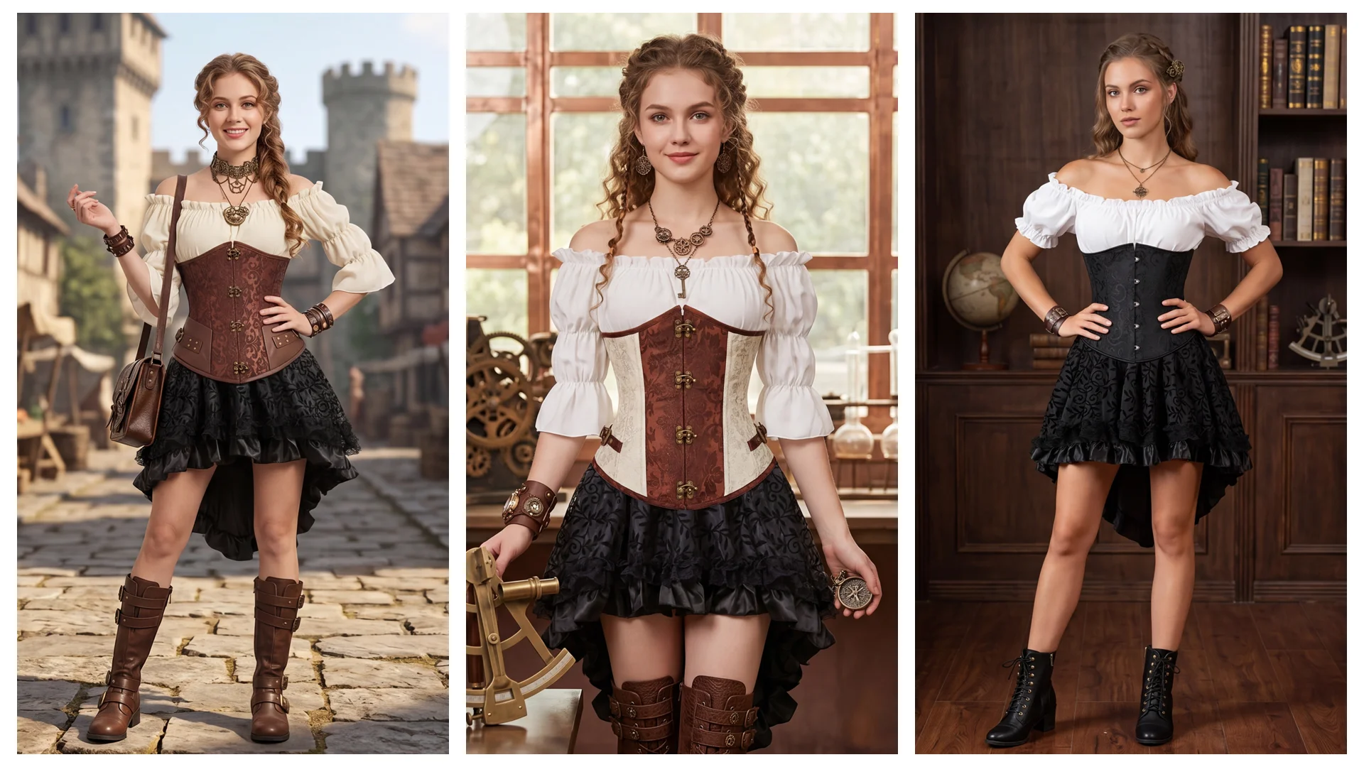 Steampunk Unterbrustkorsett Leder Braun Piratenkorsett Gürtel Schnürung hinten Jacquard Korsett Vintage Top für Frauen – Detail 9