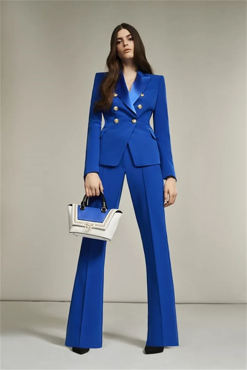 

Royal Blue Women Suits Set 2 Pieces Blazer+Pants Custom Made Formal Double Breasted Office Lady Jacket Party Prom Dress