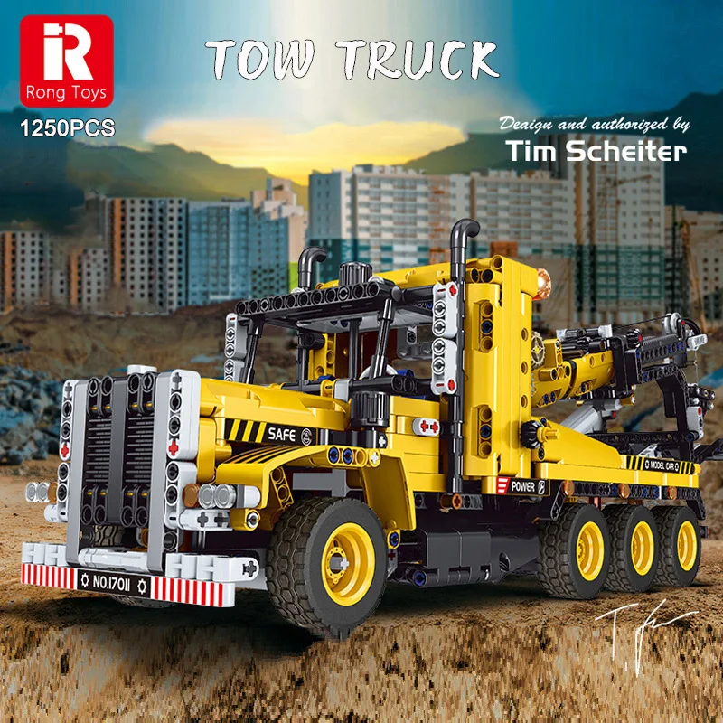 City Engineering Tow Truck Buiding Blocks Model Car Road Trailer Vehicles Technical Bricks Crane Construction Toys For Boys