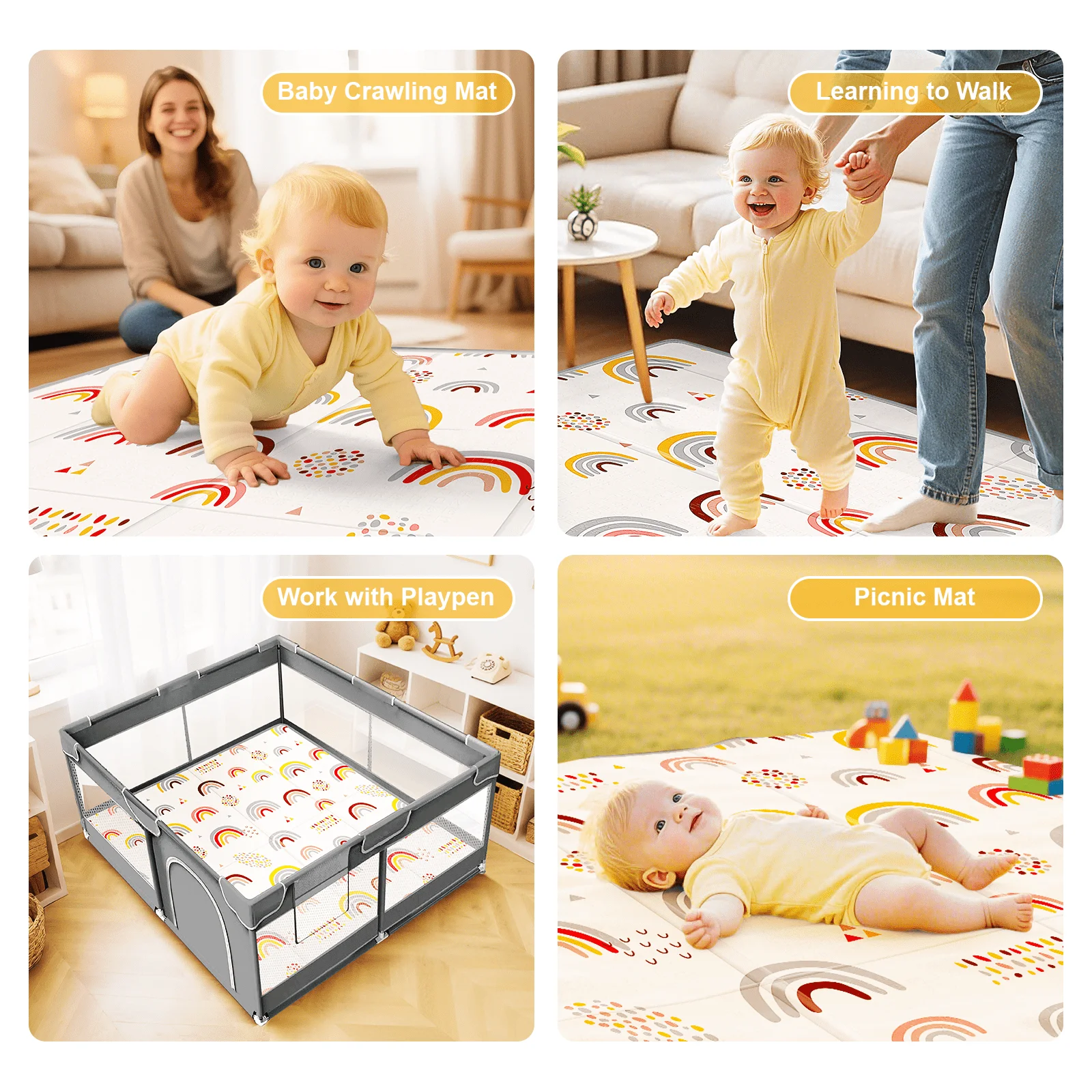 Tappetino da gioco pieghevole per bambini, tappetino da gioco in schiuma, tappetini impermeabili per bambini piccoli, tappetino portatile reversibile per neonati