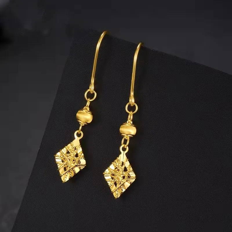 Cynlo Jewelry Women's 24K Gold AU999 Hollow Diamond Geometric Mesh Earrings | 3D diamond array, eye-catching for formal events
