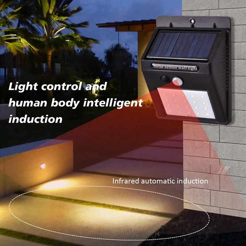 Vendita calda 20 ~ 30 LED luce solare sensore Wireless impermeabile lampada da parete solare movimento esterno faretti decorazione del giardino