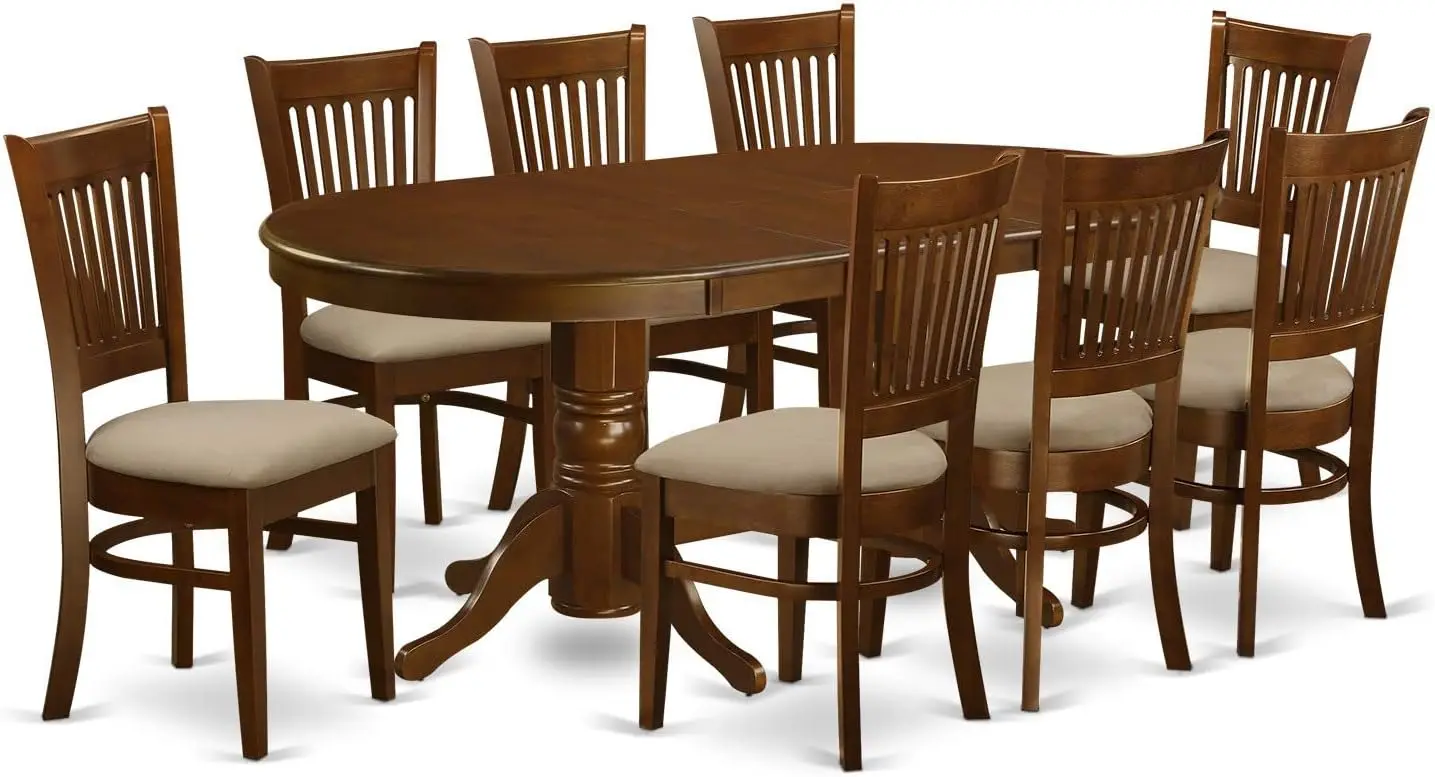 

Furniture 9 Piece Modern Dining Table Set Includes an Oval Wooden Table with Butterfly Leaf and 8 Linen Fabric