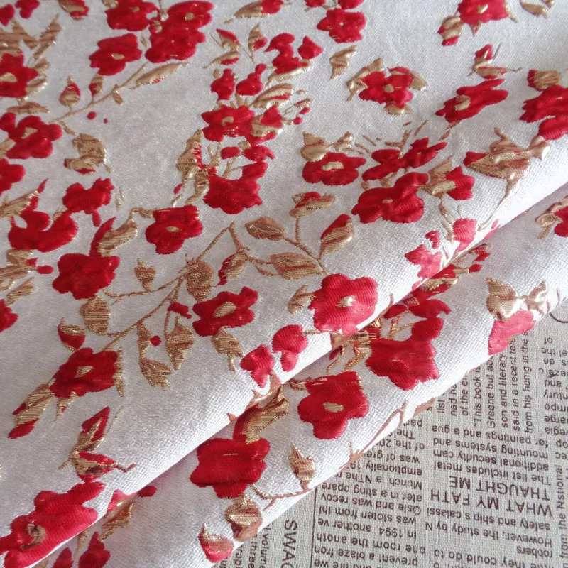 Brocade Embossed Jacquard Fabric Gold Silk Flower Design Sewing Material Cheongsam Dress Garment Fabric Sold By Meter