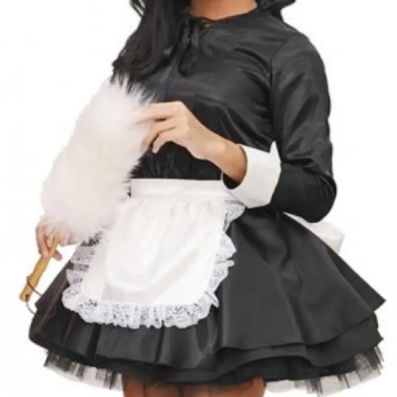 

Adult Giant Baby Cross Dressing Sexy Cd/Tv Girl Black Satin Dress White Apron Sissy Role-playing Makeup Ball Maid Custom Lockabl