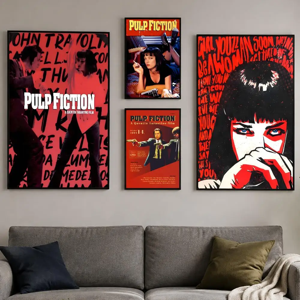 Film P-pulp fiction Poster PP Self-Adhesive Wall Sticker Bedroom Gaming Cafe/Bar Vintage Aesthetic Decor Ideal Gift