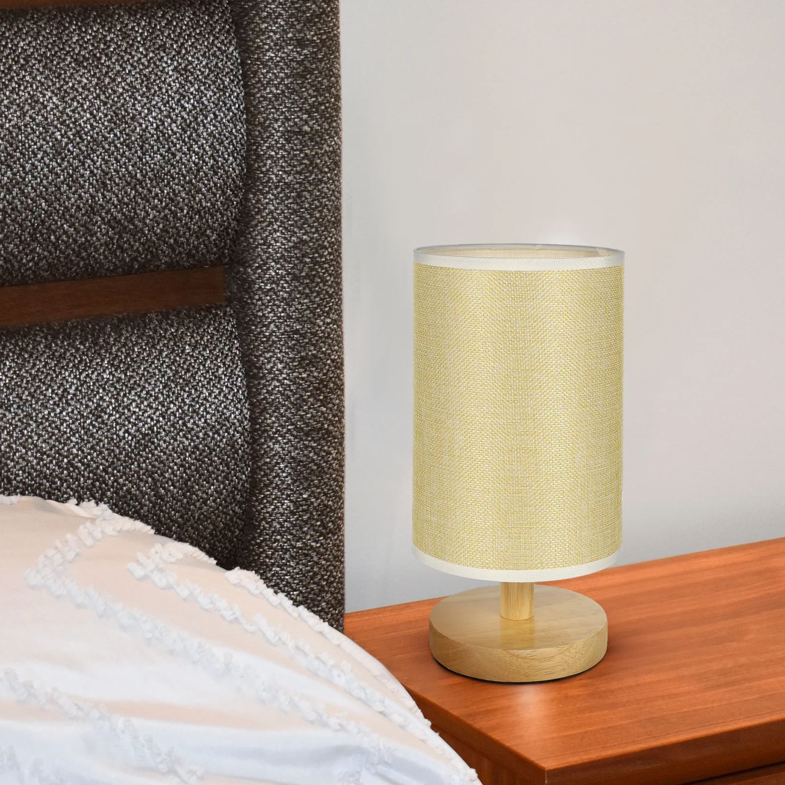 

Home Solid Wood LED Desk Lamp Vintage Table Bedroom Lamps Natural Bedside Yellow Wooden Light