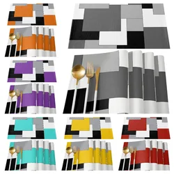 4pcs Placemats, Dining Table Mat Set, Abstract Art Patchwork Purple Black Grey Kitchen Table Pad, Room Decor, Dining Table Decor