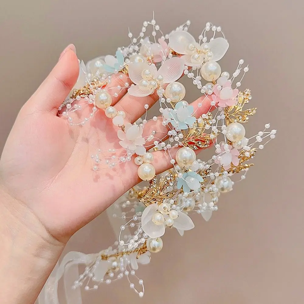 Pearl Cloth Butterfly Headdress Photography Props Hair Hoop Korean Style Headband Girl Flower Crown Children Wreath