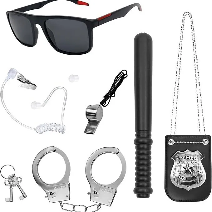 Role Playing Secret Agent Clothing Dress Up SECURITY Baseball Cap Black Sunglasses Working Certificate Earplug Set