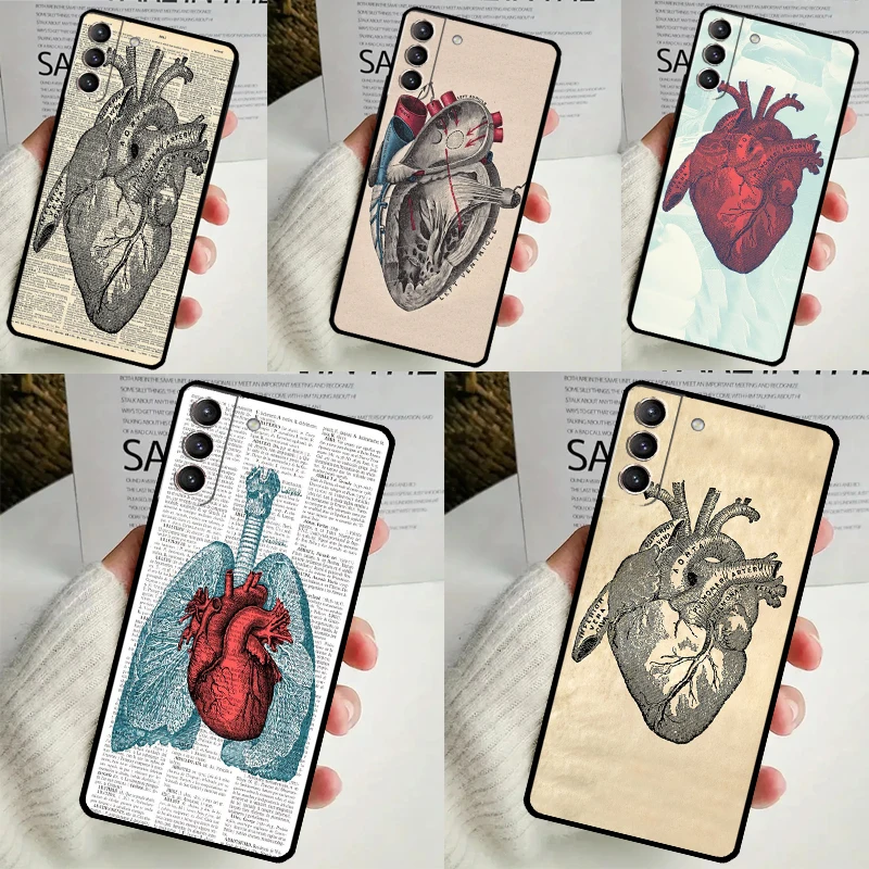 Anatomical Heart Anatomy Case For Samsung Galaxy S24 Ultra S22 Plus S20 S21 FE S8 S9 S10 Note 10 20 S23 Ultra Cover