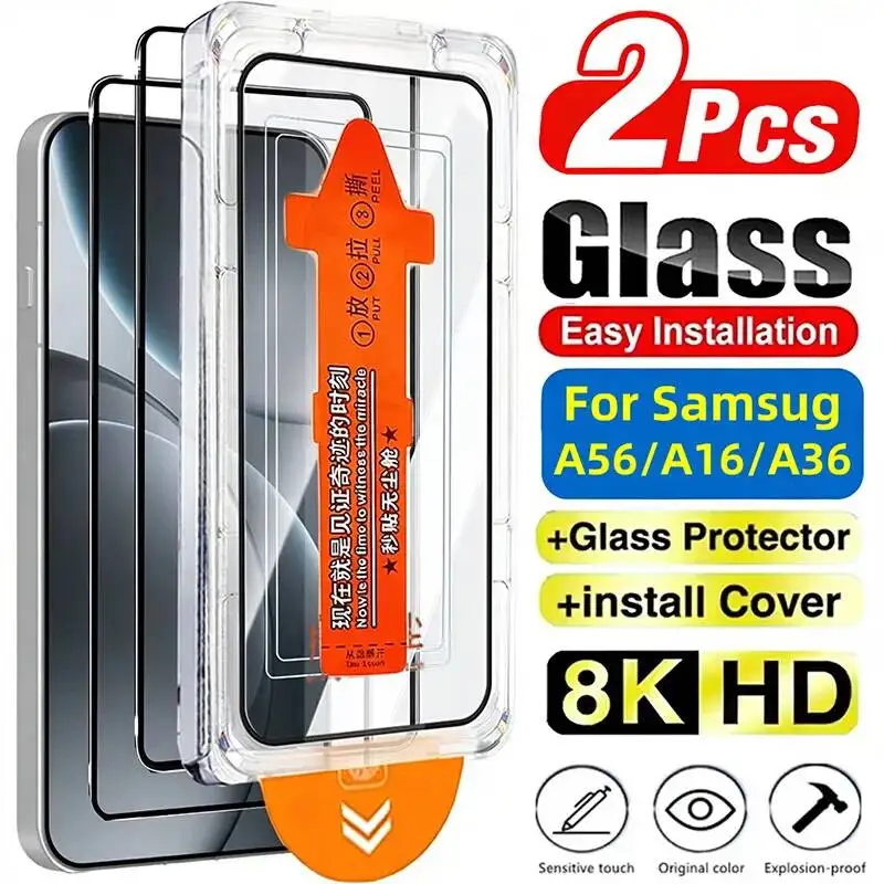 

1-2PCS HD Tempered Glass Screen Protector For Samsung A56 A16 A55 5G A26 A36 A54 A53 A35 A73 Fingerprint Unlcok Protective Film