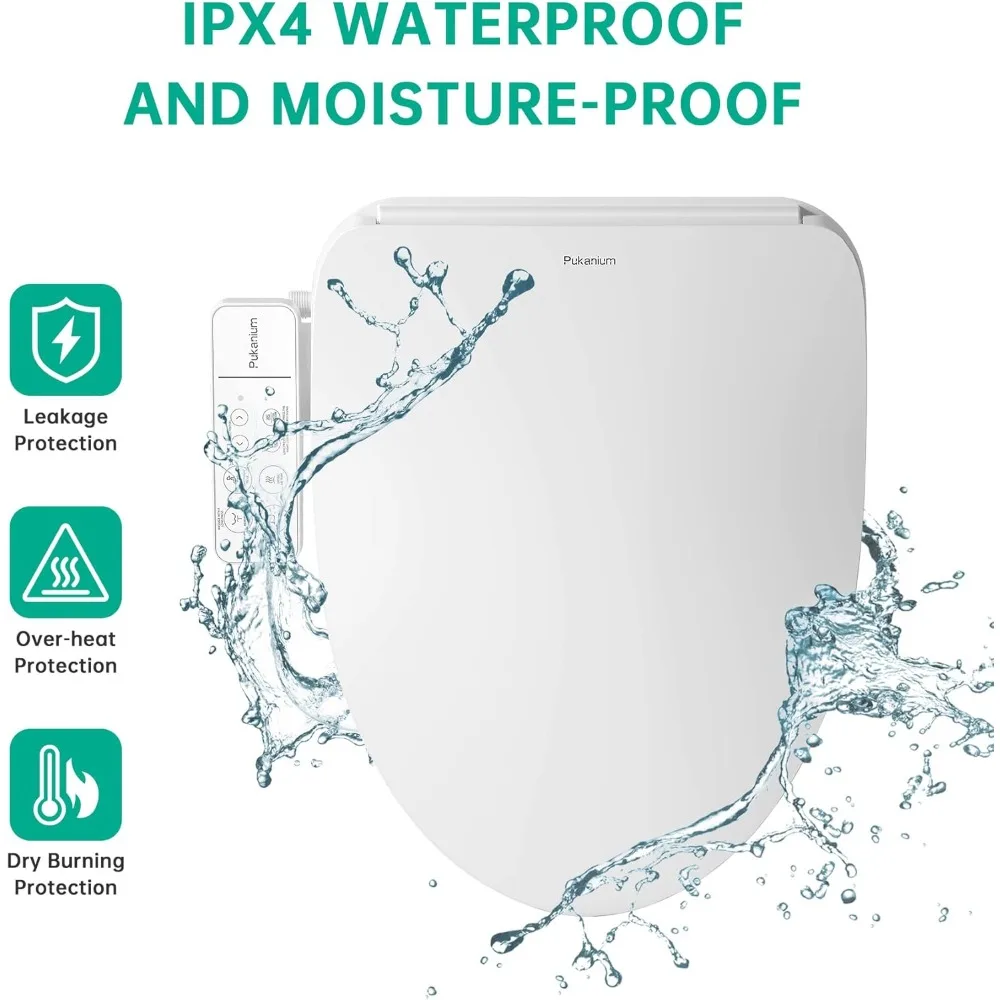 Toilet Seat Elongated, Electric Smart Heated Seat with Air Dryer & Instant Warm Water, 4-Temp Adjustable Feminine Rear/Mov
