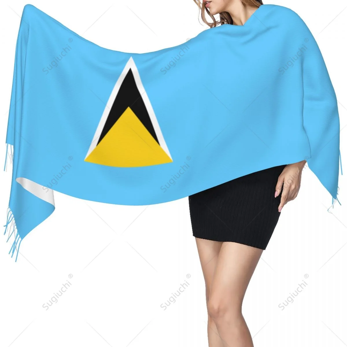 Saint Lucia Flag Scarf Pashmina Warm Scarves Shawl Wrap Hijab Spring Winter Multifunction Unisex