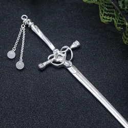 MeiBaPJ Retro S925 Sterling Silver Hetian Jade Tassel sword Hair Sticks for Women Fine Fashion Party Wedding Jewelry YHT Cosplay