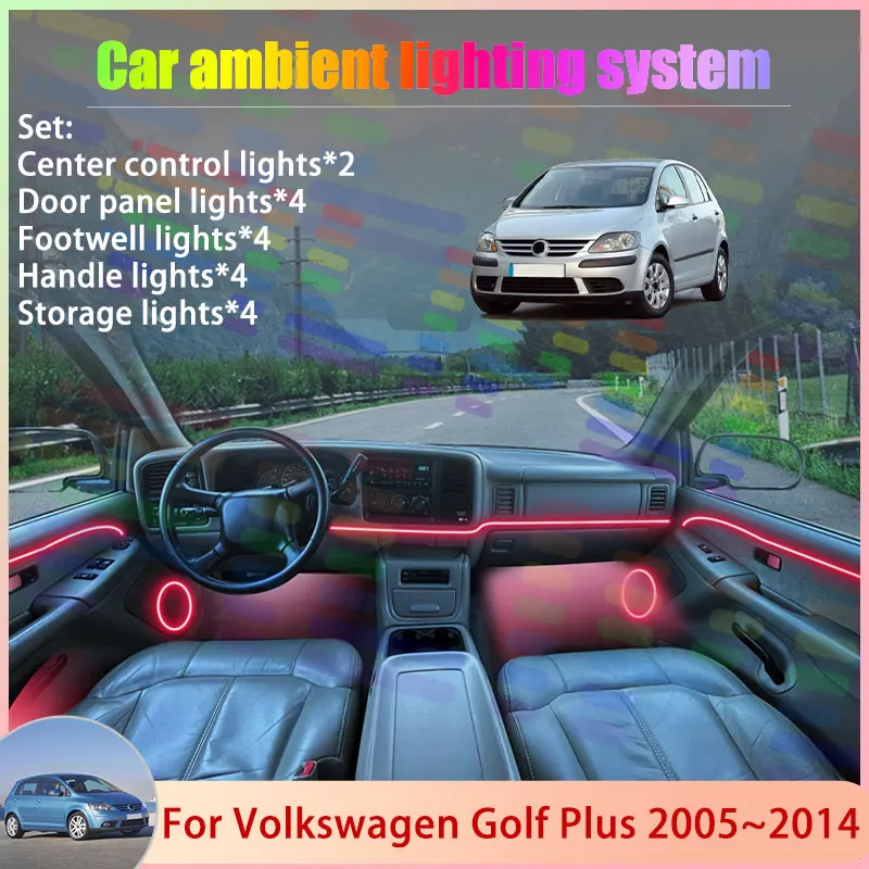 

For Volkswagen Golf Plus 2005~2014 CrossGolf 2006 2/24 in 1 Car Atmosphere Light Lamp RGB Shade Ensemble Streamer Atmosphere Set