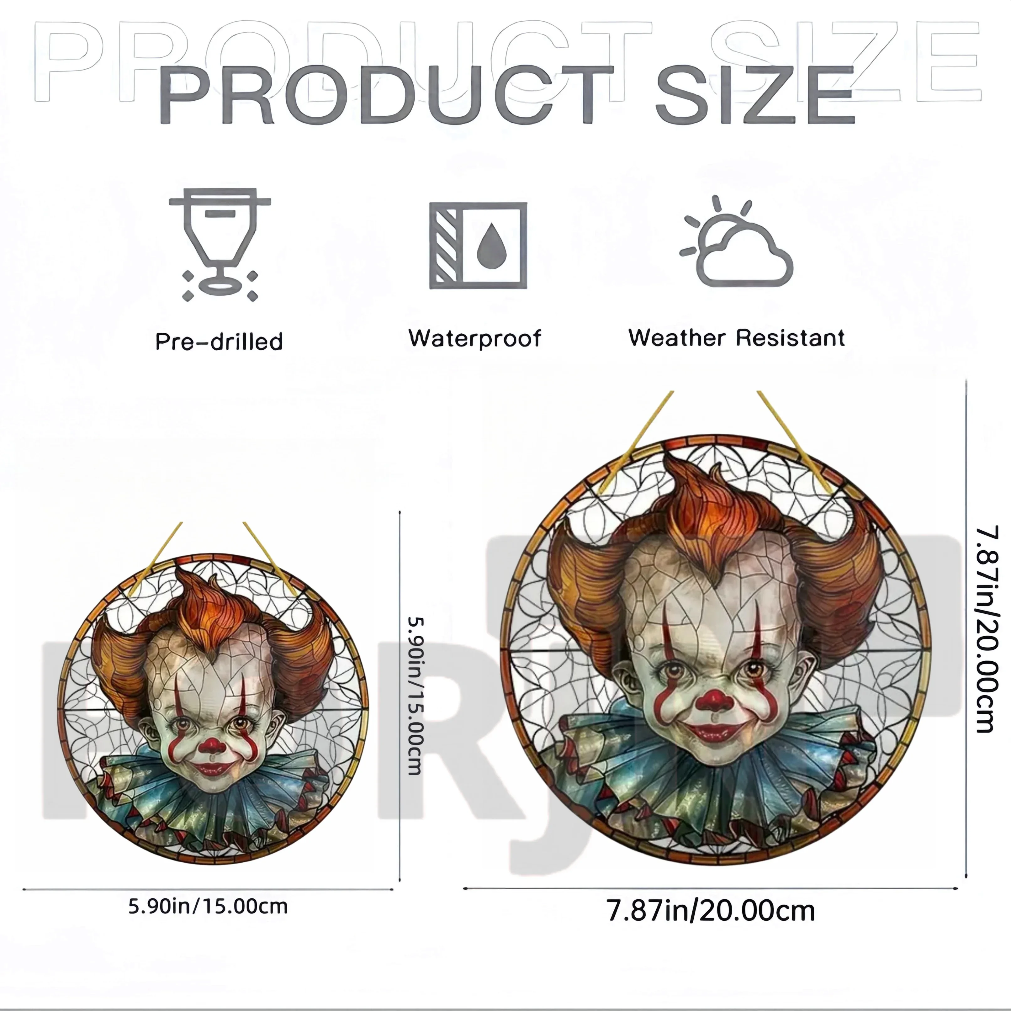 Clown Theme Sun Catcher,Round Acrylic Translucent Window Hanging,Halloween Gift for Friends,House,Porch,Patio Bar,Garden Decor