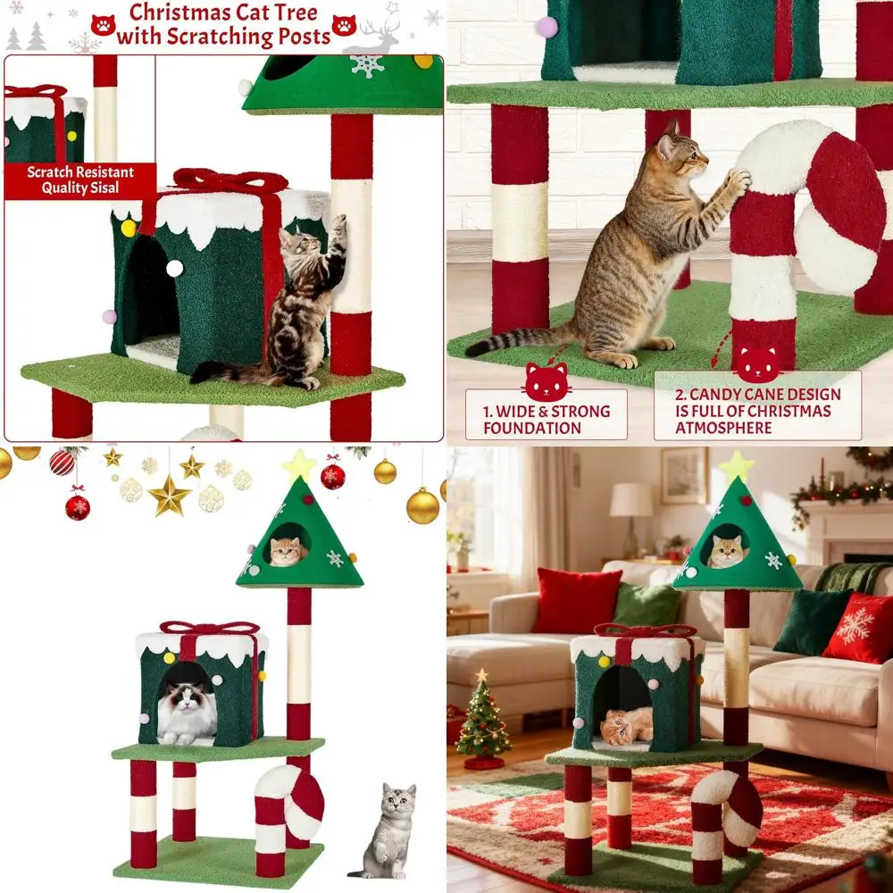 

Рождественская башня для кошек в помещении — 45 многоуровневых альпинистов с презервативами, подарочной коробкой и дизайном конфетной трости