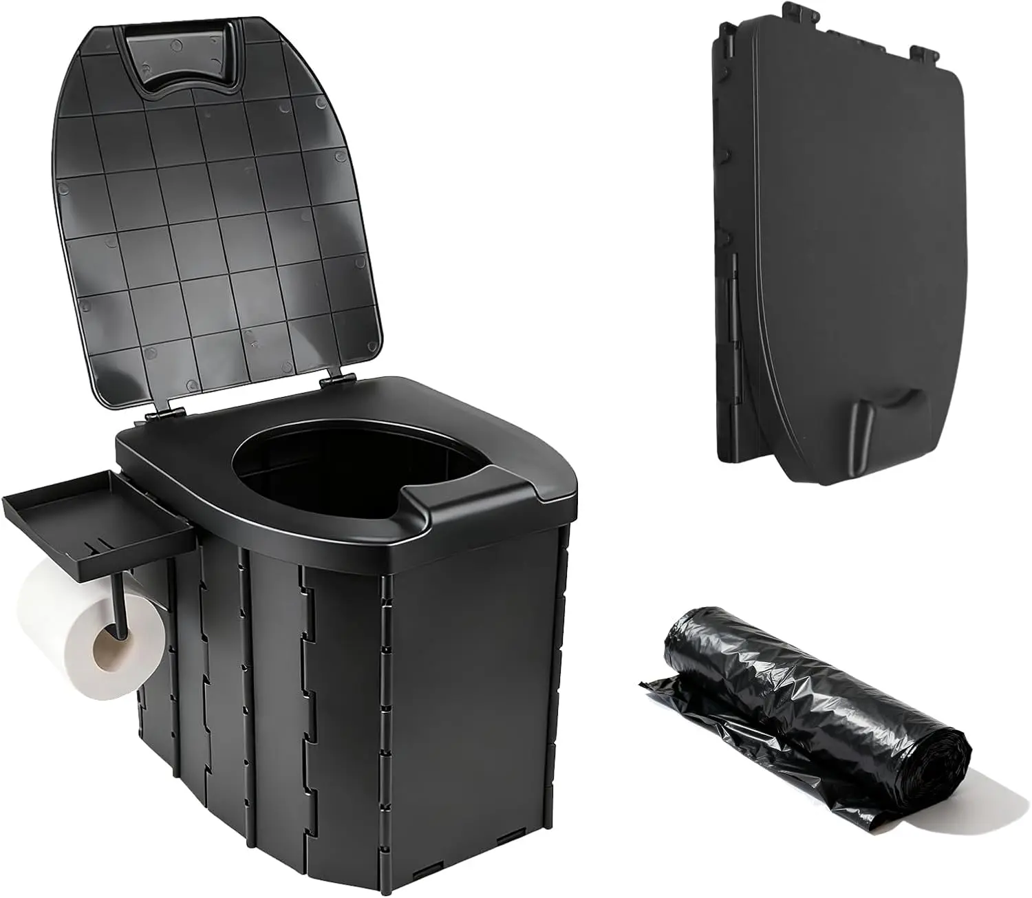 Portable Folding Toilet, Travel Potty with Trash Bags, Detachable Paper &Phone Holder for Outdoor Camping/Boating/Hiking/Van