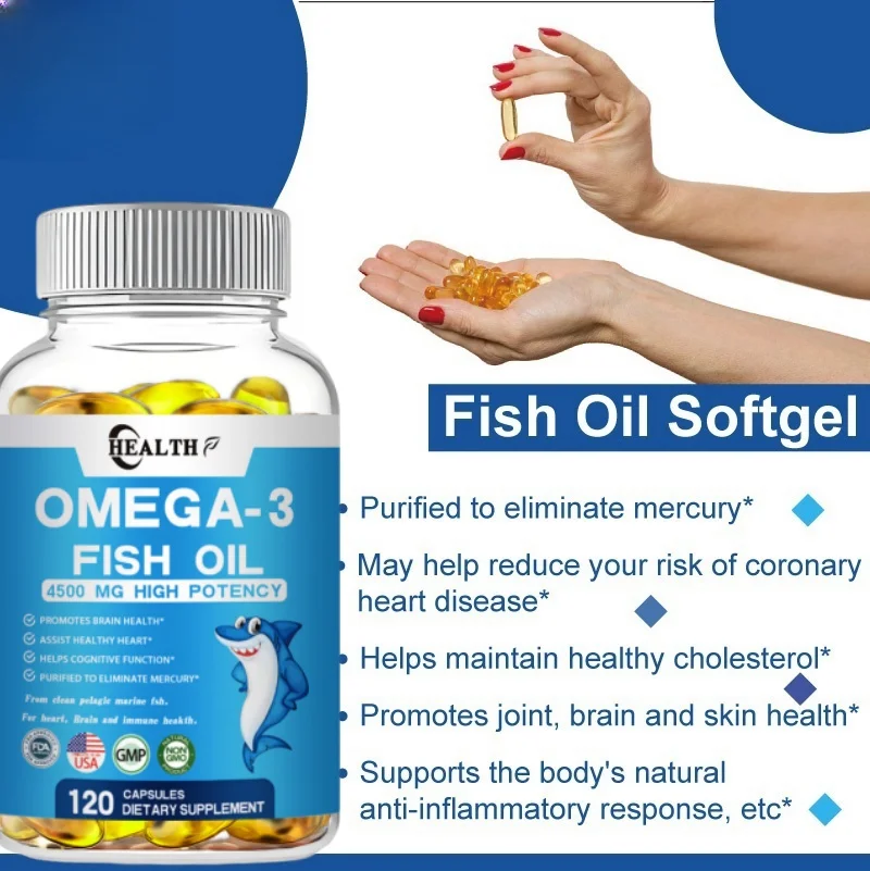 Óleo de peixe ômega 3 |   4500 mg EPA e DHA |   Mais de 2100 mg de ácidos gordo do Omega 3 |   1300 Mg EPA+860 Mg DHA |   Melhores ácidos gordos essenciais