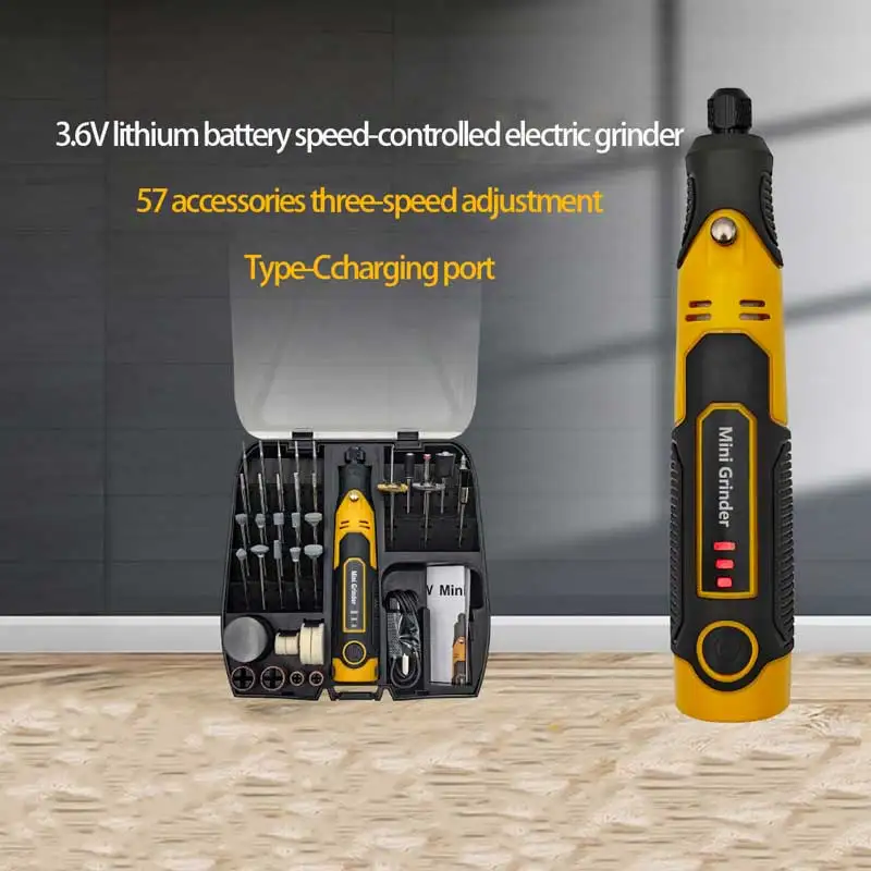3,6 V kleine elektrische slijppen - Jadesnijwerk, polijsten en slijpen (Li-ionbatterij, opladen via USB en Type-C-poort)