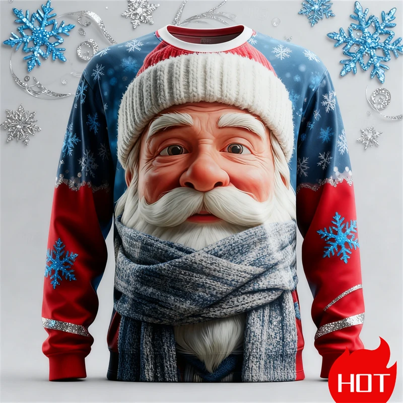 Men's Santa Clause Round Neck Sweatshirts Fashion Casual Comfortable Pullover Tops Autumn Winter Christmas Long Sleeved Clothing