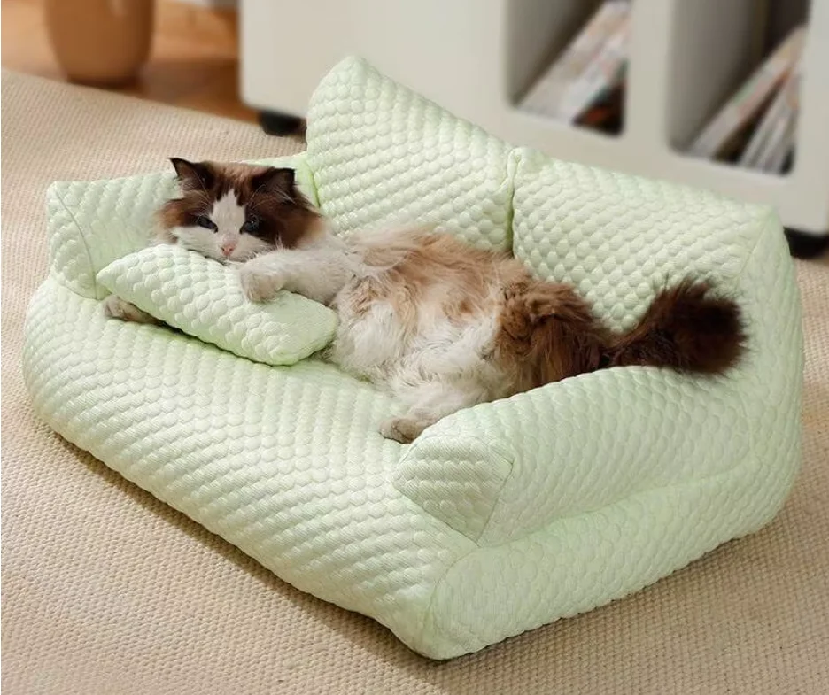 

Summer Cooling Ice Silk Cooling Pet Bed Breathable Washable Dog Cat Sofa Couch Bed With Pillows Pets Accessories