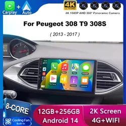 Android 15 Carplay+Auto 8 Core Car Radio Receiver For Peugeot 308 T9 308S 2013-2017 GPS Multimedia Video Player Stereo 2DIN WIFI