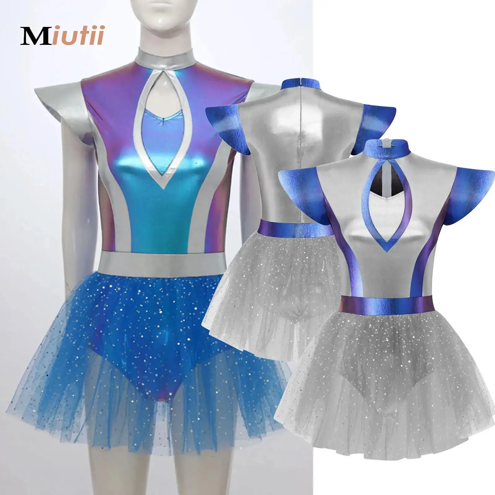 

Women Outer Space Alien Astronaut Cosplay Costume Adult Carnival Robot Dress Up Halloween Carnival Space Themed Party Tutu Dress
